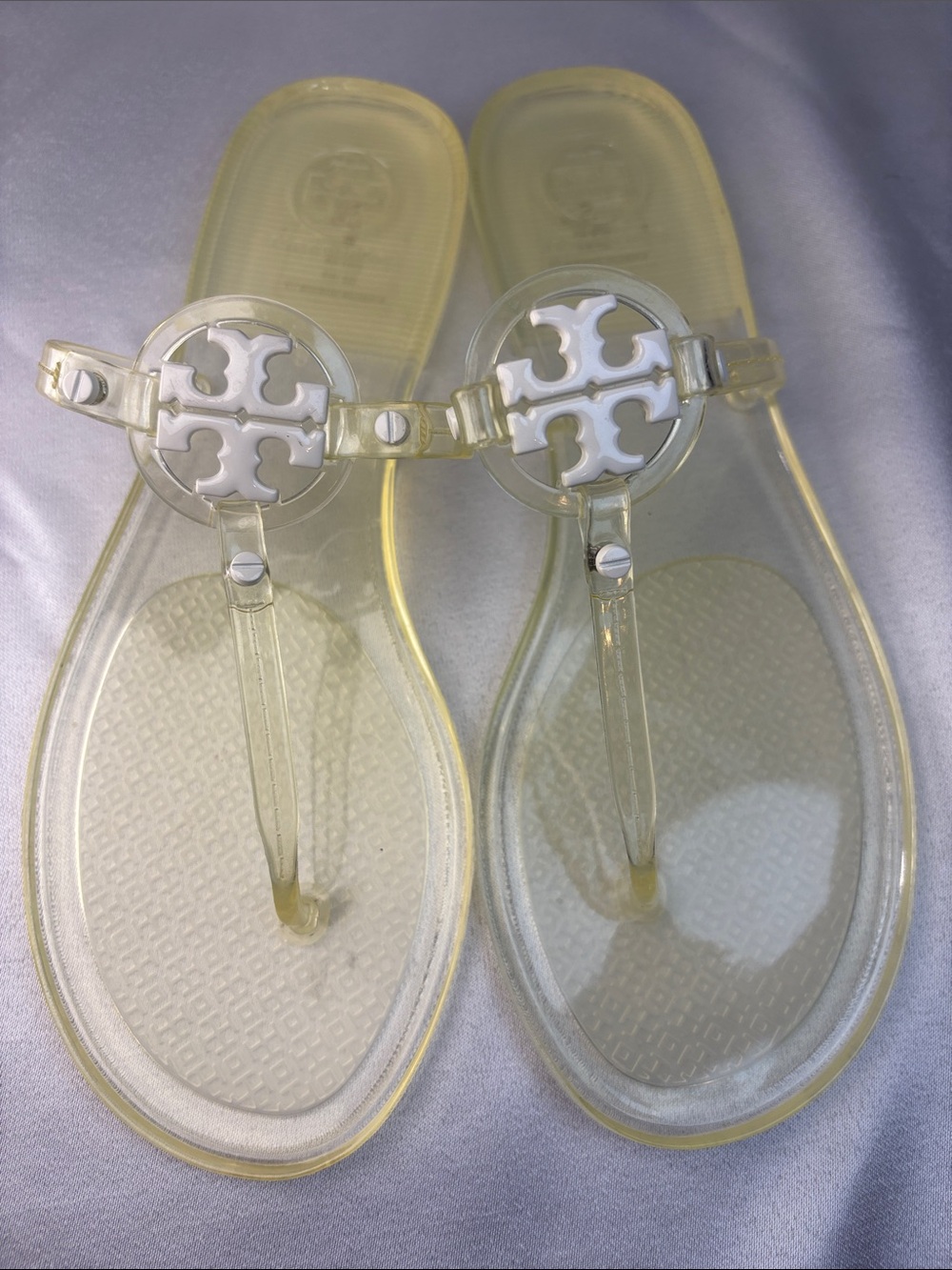 Tory Burch Transparent Cleat Jelly Logo Thong Sandals